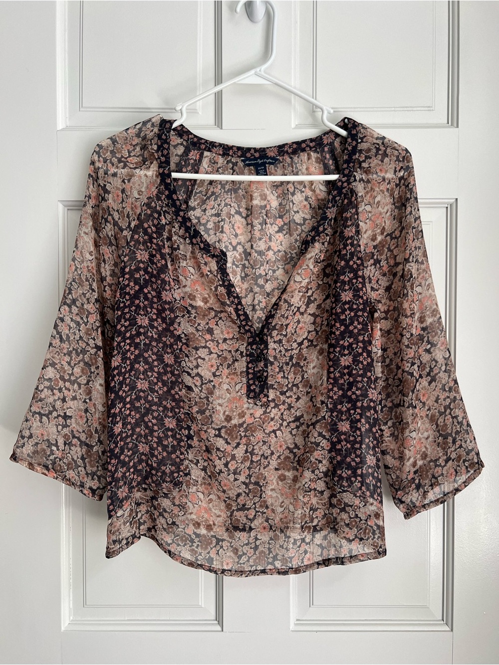 American Eagle Sheer Floral Gypsy Boho Peasant Blouse Women’s Size XS